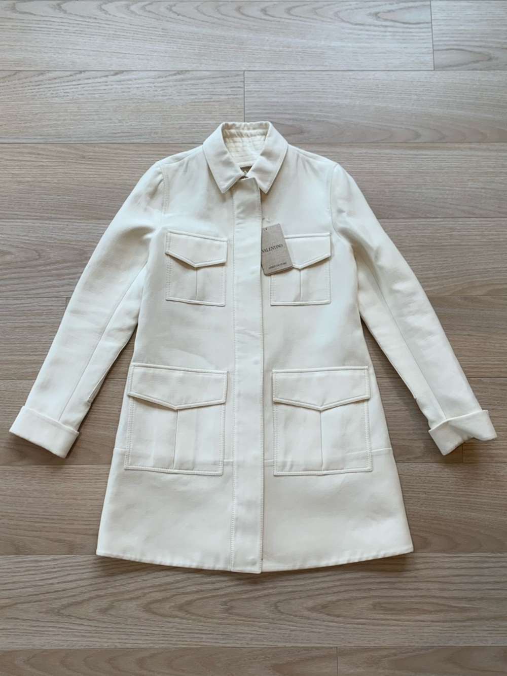 Valentino Off White Cotton Silk Lightweight Utility Jacket NWT Size 42 IT